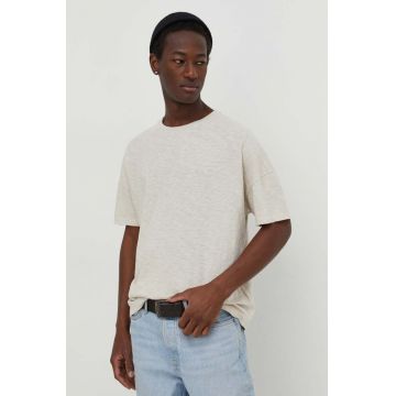 American Vintage tricou din bumbac barbati, culoarea bej, neted