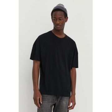 American Vintage tricou din bumbac barbati, culoarea negru, neted