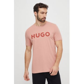 HUGO tricou din bumbac bărbați, culoarea roz, cu imprimeu 50467556