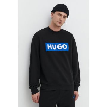 HUGO Blue hanorac de bumbac bărbați, culoarea negru, cu imprimeu 50522375
