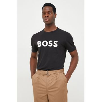 BOSS tricou din bumbac CASUAL bărbați, culoarea negru, cu imprimeu 50481923
