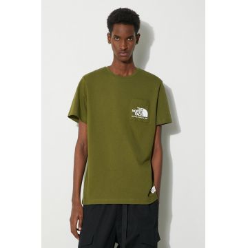 The North Face tricou din bumbac M Berkeley California Pocket S/S Tee barbati, culoarea verde, cu imprimeu, NF0A87U2PIB1