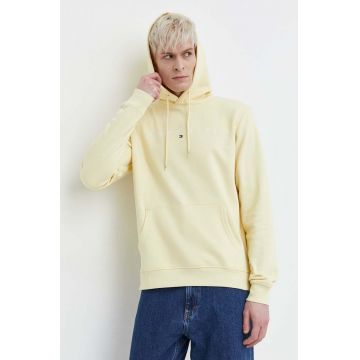 Tommy Jeans bluză bărbați, culoarea galben, cu glugă, imprimeu DM0DM17985