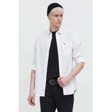 Tommy Jeans cămașă din amestec de in culoarea alb, cu guler clasic, regular DM0DM18962