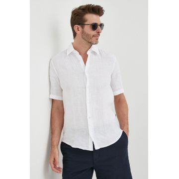BOSS cămașă de in ORANGE culoarea alb, cu guler clasic, regular 50489345