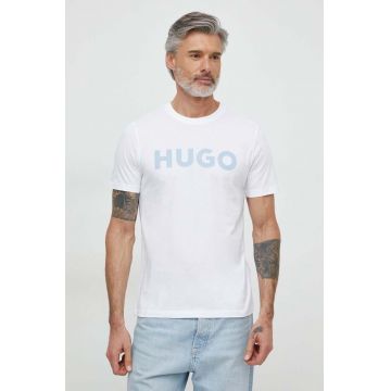 HUGO tricou din bumbac bărbați, culoarea alb, cu imprimeu 50513309
