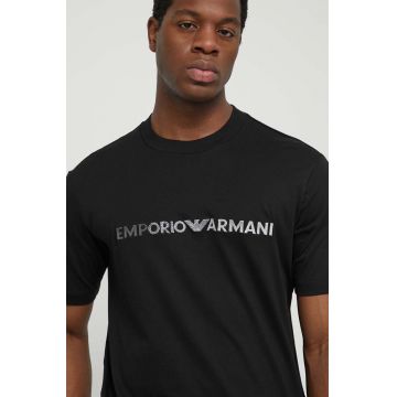 Emporio Armani tricou din bumbac barbati, culoarea negru, cu imprimeu
