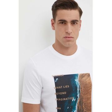 BOSS tricou din bumbac bărbați, culoarea alb, cu imprimeu 50512132
