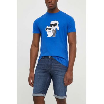 Karl Lagerfeld pantaloni scurti jeans barbati, culoarea albastru marin