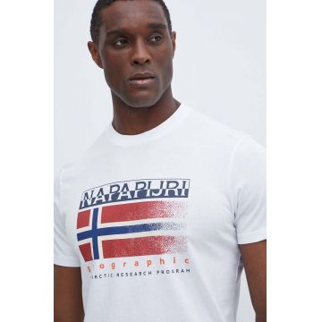 Napapijri tricou din bumbac S-Kreis barbati, culoarea alb, cu imprimeu, NP0A4HQR0021