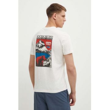 Napapijri tricou din bumbac S-Martre barbati, culoarea bej, cu imprimeu, NP0A4HQBNR21