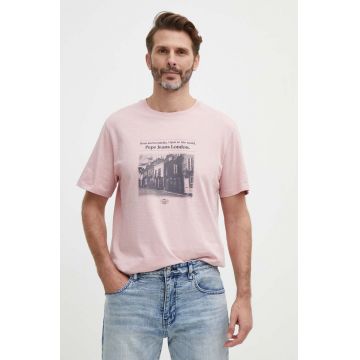 Pepe Jeans tricou din bumbac COOPER barbati, culoarea roz, cu imprimeu, PM509379
