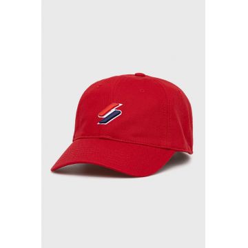 Superdry șapcă din bumbac culoarea rosu, material neted