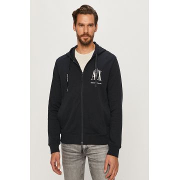 Armani Exchange Hanorac de bumbac bărbați, culoarea albastru marin, material neted