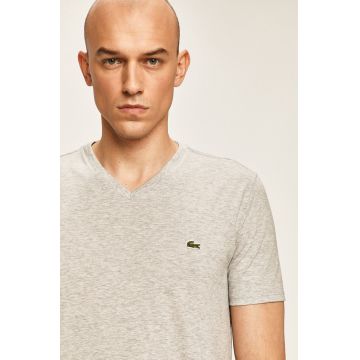 Lacoste tricou din bumbac barbati, culoarea gri, neted, TH6710