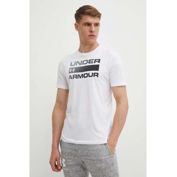 Under Armour tricou barbati, culoarea alb, cu imprimeu