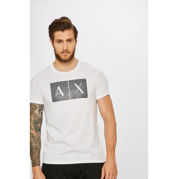 Armani Exchange Tricou din bumbac culoarea alb, cu imprimeu