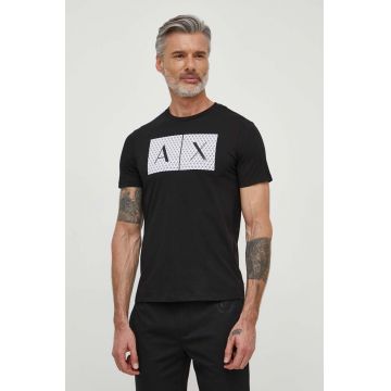 Armani Exchange Tricou din bumbac culoarea negru, cu imprimeu