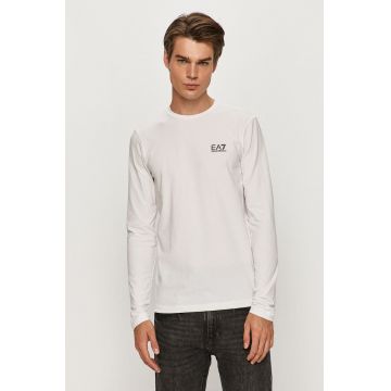 EA7 Emporio Armani longsleeve barbati, culoarea alb, cu imprimeu