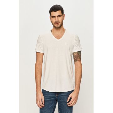 Tommy Jeans tricou barbati, culoarea alb, melanj