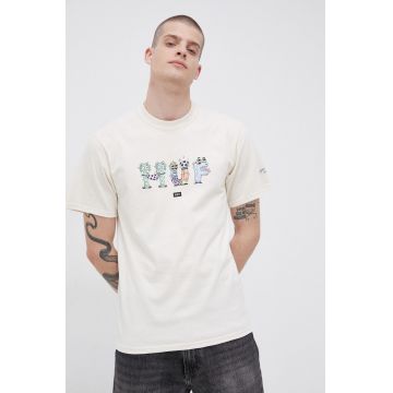 HUF Tricou din bumbac culoarea crem, cu imprimeu