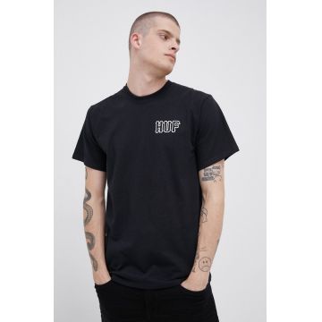 HUF Tricou din bumbac culoarea negru, material neted