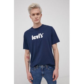 Levi's Tricou din bumbac culoarea albastru marin, cu imprimeu