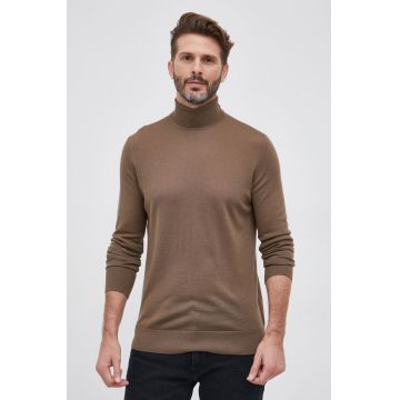 Samsoe Samsoe Pulover de lână bărbați, culoarea maro, light, cu guler