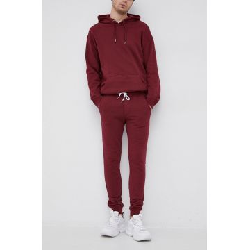 United Colors of Benetton Pantaloni de bumbac bărbați, culoarea bordo, material neted