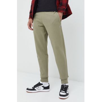 Superdry pantaloni de trening din bumbac barbati, culoarea verde, neted