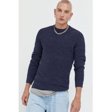 Superdry pulover de bumbac barbati, culoarea albastru marin,