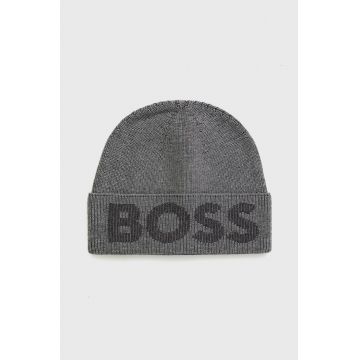 BOSS caciula din amestec de lana culoarea gri, BOSS caciula din amestec de lana culoarea gri,