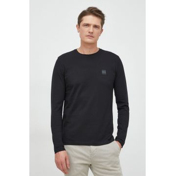 BOSS longsleeve din bumbac Boss Casual , culoarea negru, cu imprimeu