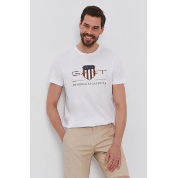 Gant Tricou bărbați, culoarea alb, cu imprimeu