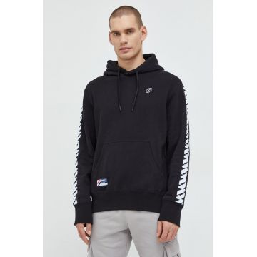 Superdry hanorac de bumbac barbati, culoarea negru, cu glugă, cu imprimeu