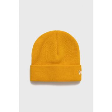 New Era Căciulă culoarea galben, din tesatura neteda