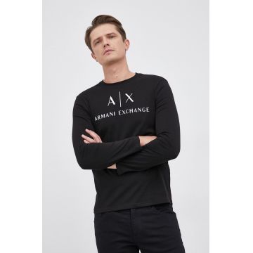 Armani Exchange longsleeve barbati, culoarea negru, cu imprimeu