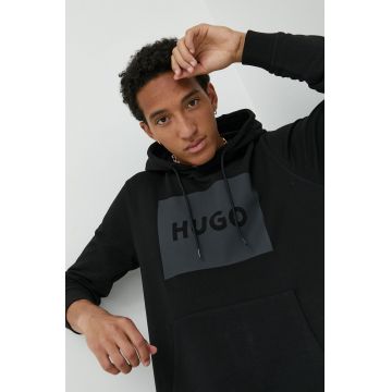 HUGO hanorac de bumbac barbati, culoarea negru, cu imprimeu