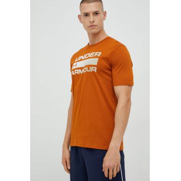 Under Armour tricou barbati, culoarea portocaliu, cu imprimeu