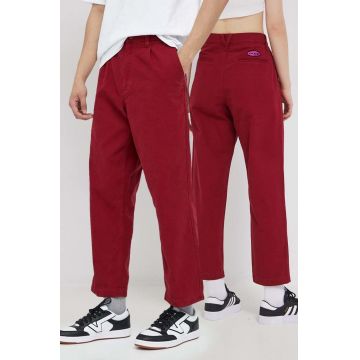 Vans pantaloni de bumbac femei, culoarea rosu, fason chinos, high waist