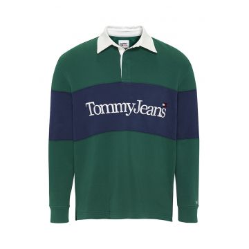 Bluza polo de bumbac organic cu model colorblock