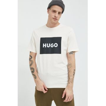 HUGO tricou din bumbac culoarea bej, cu imprimeu 50467952