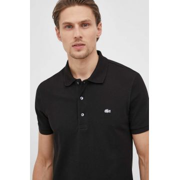 Lacoste polo de bumbac culoarea negru, neted