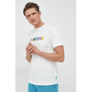 United Colors of Benetton tricou din bumbac culoarea alb, cu imprimeu