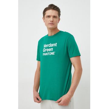 United Colors of Benetton tricou din bumbac culoarea verde, cu imprimeu