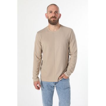 Bluza striata cu decolteu la baza gatului - Bej