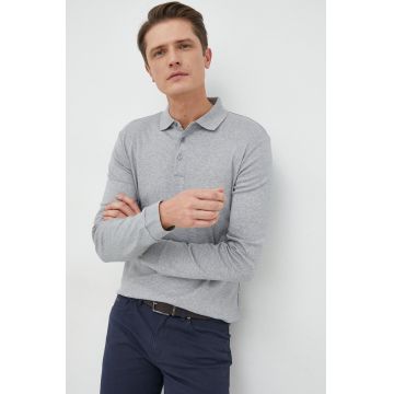 BOSS longsleeve din bumbac culoarea gri, neted