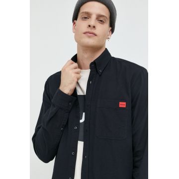 HUGO cămașă din bumbac bărbați, culoarea negru, cu guler button-down, slim 50479302