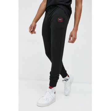 HUGO pantaloni de trening din bumbac barbati, culoarea negru, cu imprimeu