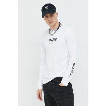 Hollister Co. longsleeve din bumbac culoarea alb, cu imprimeu